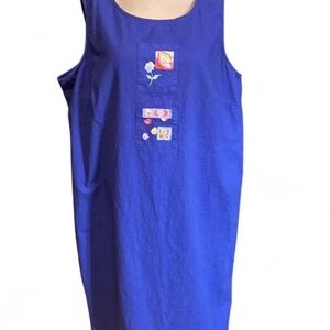 Bright Royal Blue Sleeveless painted Pocket Dress 24 vintage cottage core